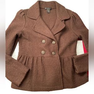 Elena Solano BROWN boiled WOOL blazer Jacket dressy Double Breasted Peplum women
